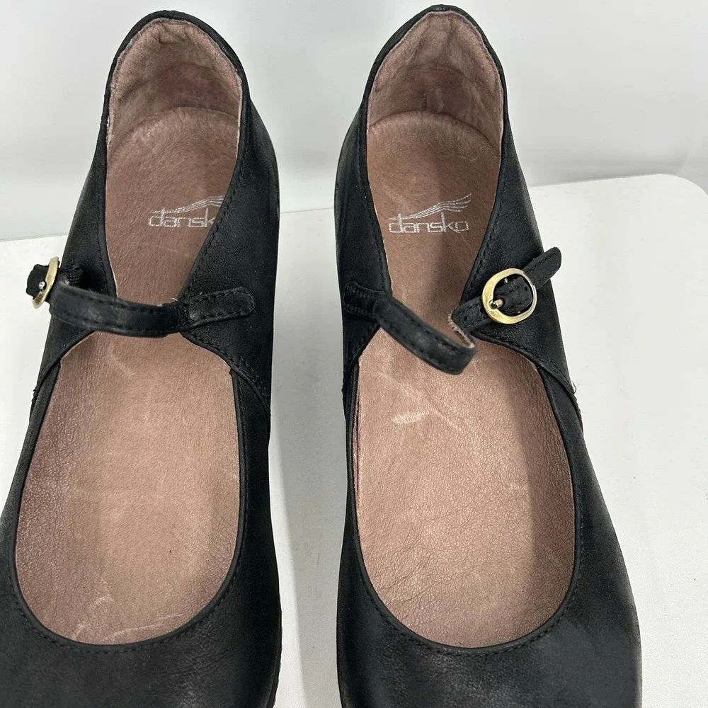 Dansko Womens Loralie Mary Jane Shoes SIze 39 Black Leather Hidden Wedge Comfort